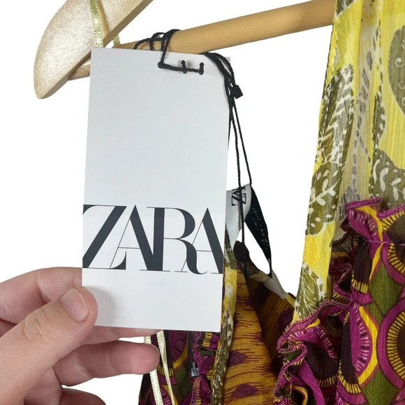 NWT Zara Printed Chiffon Open Back Halter Top in Pink/Orange Size L - Picture 10 of 17